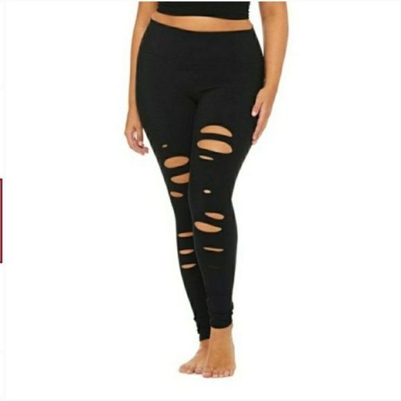Alo Yoga High Waist Ripped Warrior Leggings Black S - Picture 5 of 16